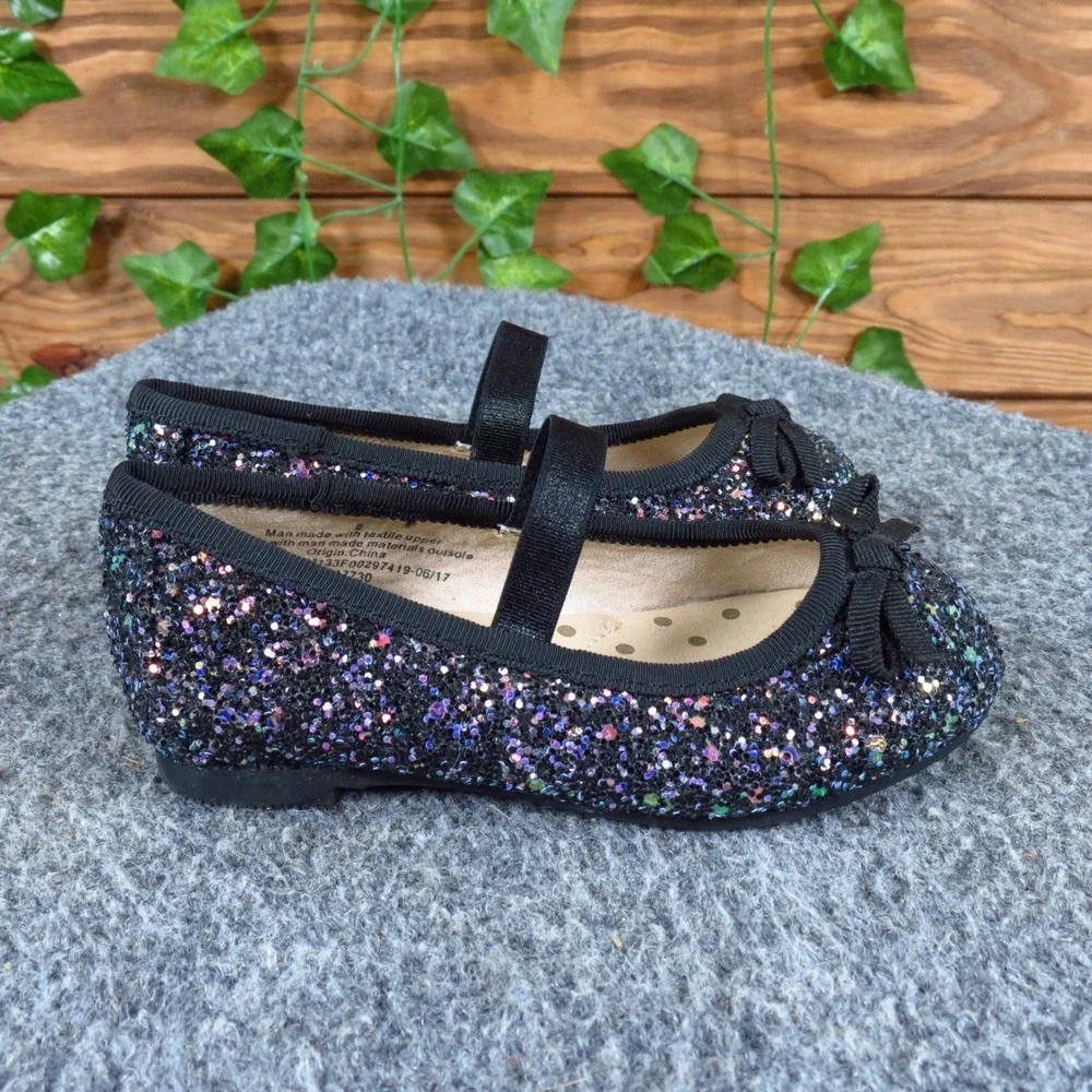 Cat & Jack Toddler Girls Mary Jane Ballet‎ Flat Size 6 Dress Shoe Black Glitter